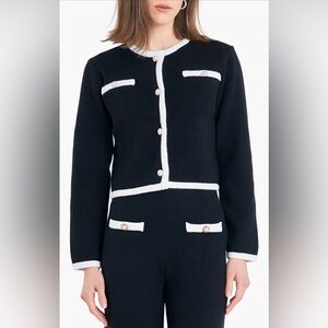 English Factory Color Block Cardigan with Pearl Buttons.  Size L NWT